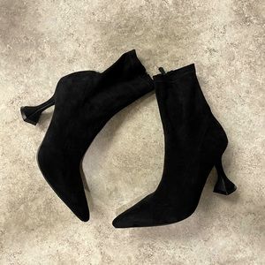 Fairly NEW!  Black Suede booties with short heel